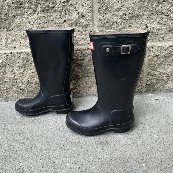 HUNTER Original Rain Boots US 2 EU 32 Big Kids Black High Gum Boot Rubber - Picture 6 of 15